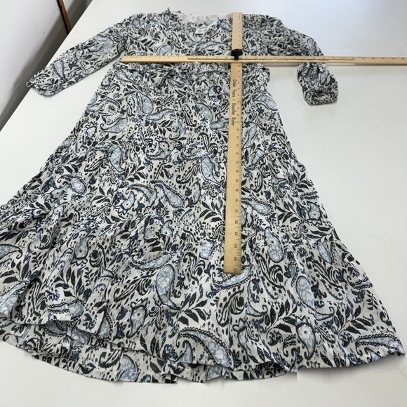 Lucky Brand Dress Womens XS Blue Paisley Midi Boho Tiered V Neck‎ Long Sleeve - Picture 7 of 8